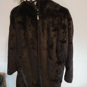 Zara Black faux fur zipper coat with hood